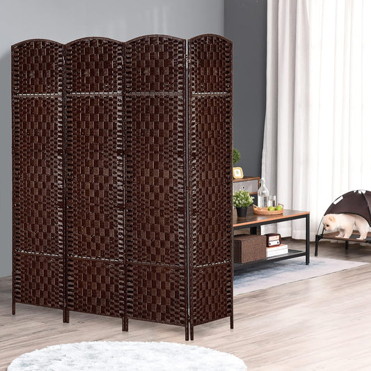 HOMCOM Room Divider 4 Panels Folding Privacy Screen 6FT Tall Portable Wicker Weave Partition Wall Divider for Bedroom Home Office, Brown