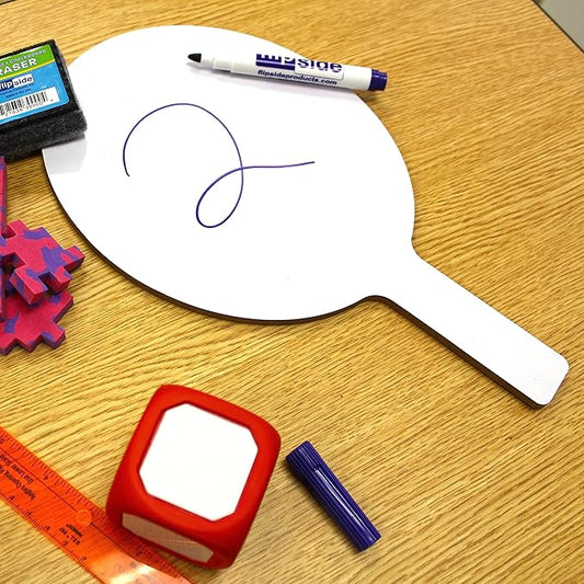 Flipside Products Oval Dry Erase Answer Paddles w/Assorted Color Dry Erase Marker and Erasers, Auction, Handheld Whiteboard, Handle Response Board, 36 Pieces, Set of 12