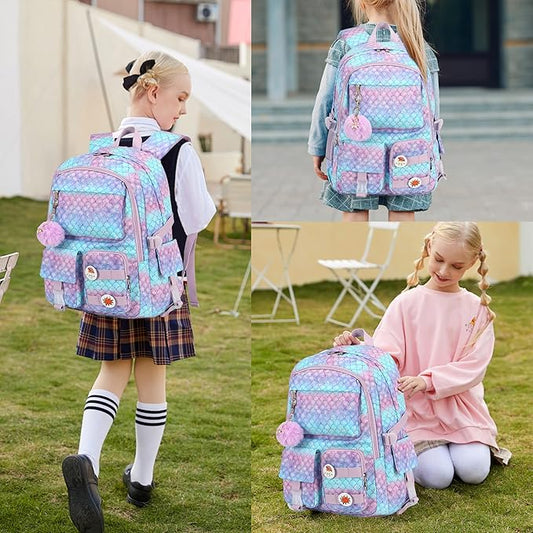 Girls Backpack,15.6 Inch Laptop School Bag Large Primary Elementary Middle College Bookbags Kids Backpacks for Teens Girl Women Students Anti Theft Travel Daypack (Purple)