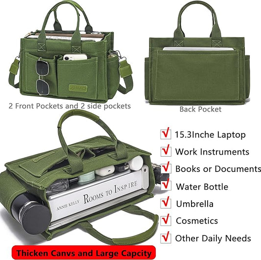 Tote Bag for Women With Compartments,Large Canvas Tote Women's Purse Crossbody Bags Work Laptop Book Bag Satchels Handbags