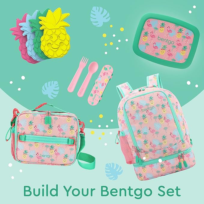 Bentgo Kids 2-in-1 Backpack & Insulated Lunch Bag - Durable 16” Backpack & Lunch Container in Unique Prints for School & Travel - Water Resistant, Padded & Large Compartments (Tropical)