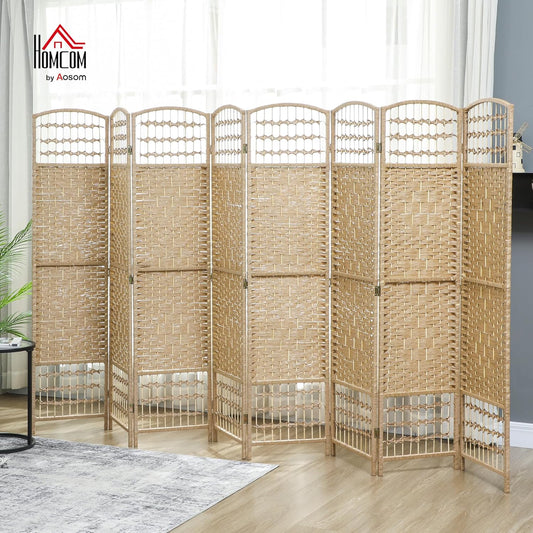 HOMCOM 8 Panel Room Divider, Folding Privacy Screen, 5.6' Room Separator, Wave Fiber Freestanding Partition Wall Divider, Natural