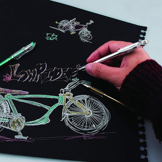 Pentel Arts Slicci Metallic 0.8 mm Needle Tip Gel Pen, Metallic Blue Ink, Box of 12 (BG208-MC)