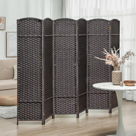 HOMCOM Room Divider, 6 Panel Folding Privacy Screen, 5.6' Tall Freestanding Wall Partition for Home Office, Bedroom, Brown