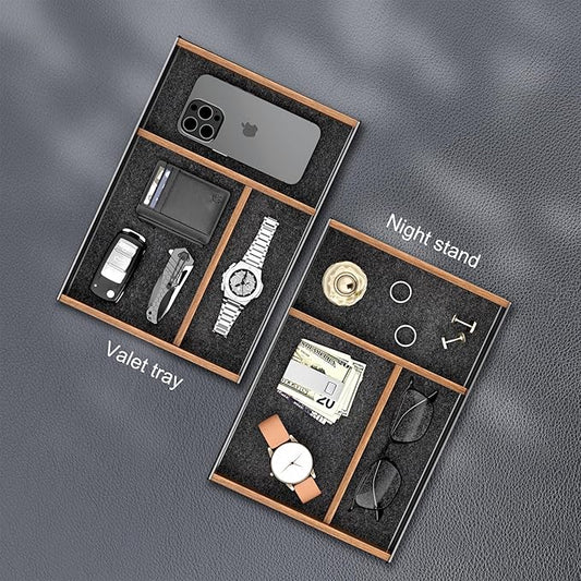 UPERGO Desk Drawer Organizer Tray, Mens Valet Made of Aluminum and Walnut, Aesthetic Desk Accessories for Office Home Supplies