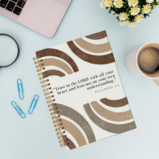 VNWEK Bible Scripture Proverbs 3:5 Trust in the Lord with All Your Heart Boho Brown Rainbow Spiral Notebook Journal 5.5 x 8.3 inches,Christian Lined Hardcover Spiral Notebook,Christian Gifts