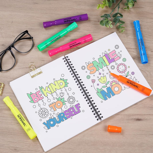 Highlighters Bulk, 24 Pack Tank Style Highlighters Assorted Fluorescent Colors Set, 6 Bright Colors Chisel Tip Highlighter Markers for Kid and Adult Coloring, Highlighting as School Supplies