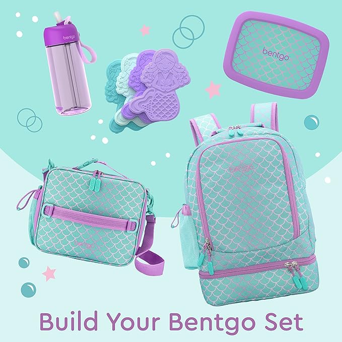 Bentgo Kids 2-in-1 Backpack & Insulated Lunch Bag - Durable 16” Backpack & Lunch Container in Unique Prints for School & Travel - Water Resistant, Padded & Large Compartments (Mermaid Scales)