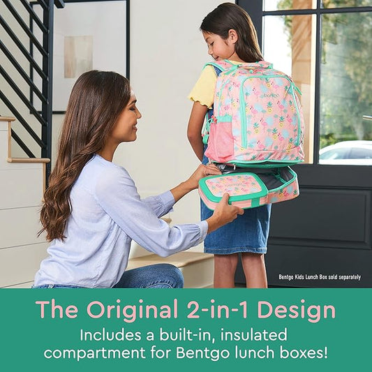 Bentgo Kids 2-in-1 Backpack & Insulated Lunch Bag - Durable 16” Backpack & Lunch Container in Unique Prints for School & Travel - Water Resistant, Padded & Large Compartments (Tropical)