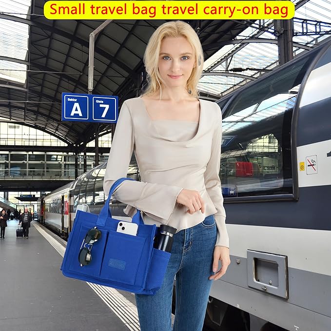 Tote Bag for Women With Compartments,Large Canvas Tote Women's Purse Crossbody Bags Work Laptop Book Bag Satchels Handbags