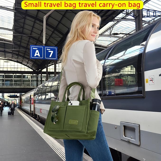 Tote Bag for Women With Compartments,Large Canvas Tote Women's Purse Crossbody Bags Work Laptop Book Bag Satchels Handbags