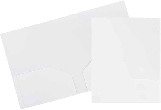 JAM PAPER Heavy Duty Plastic 2 Pocket Extra Tough School Folders - White - 6/Pack