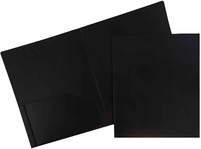 JAM PAPER Heavy Duty Plastic 2 Pocket Extra Tough School Folders - Black - Bulk 144/Box