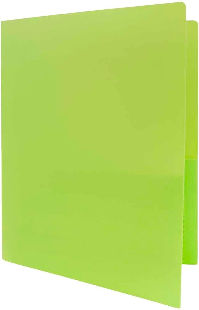 JAM PAPER Heavy Duty Plastic 2 Pocket Extra Tough School Folders - Lime Green - Bulk 48/Pack