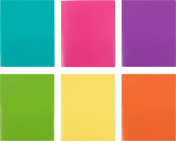 JAM PAPER Heavy Duty Plastic 2 Pocket Extra Tough School Folders - Assorted Fashion Colors - 6/Pack