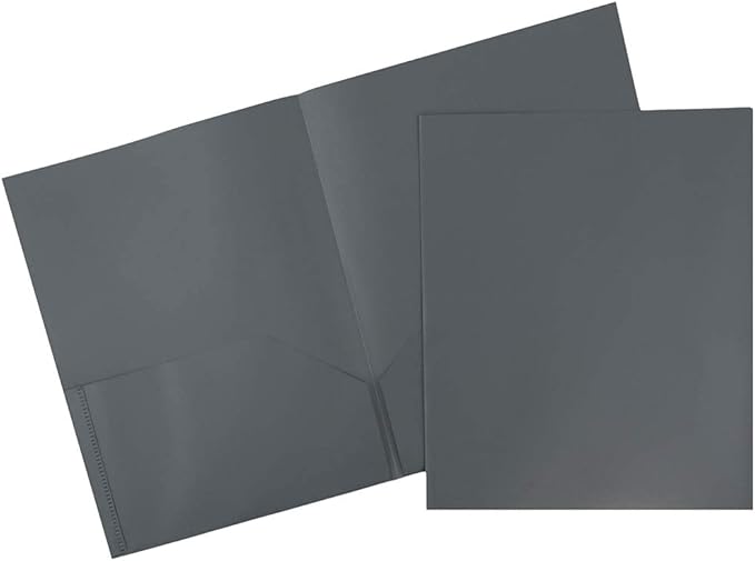 JAM PAPER Plastic 2 Pocket POP Folders - Durable School Folders - Grey - 6/Pack