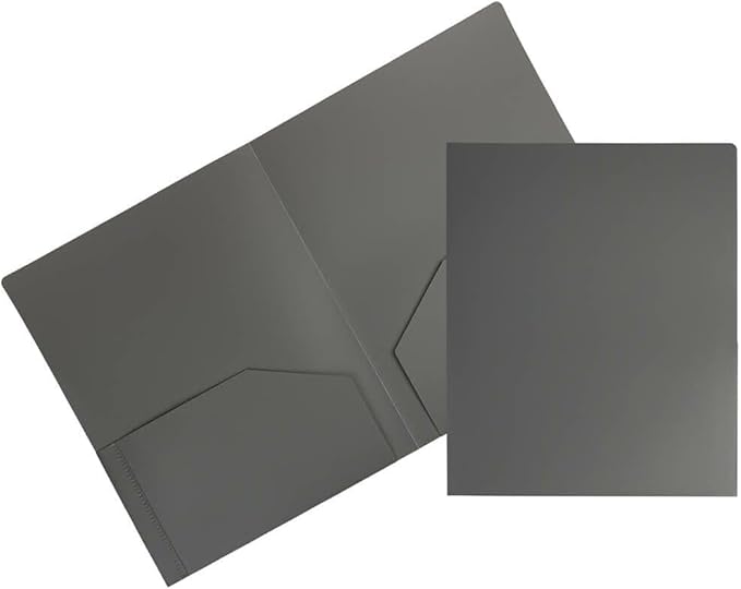 JAM PAPER Heavy Duty Plastic 2 Pocket Extra Tough School Folders - Grey - Bulk 48/Pack