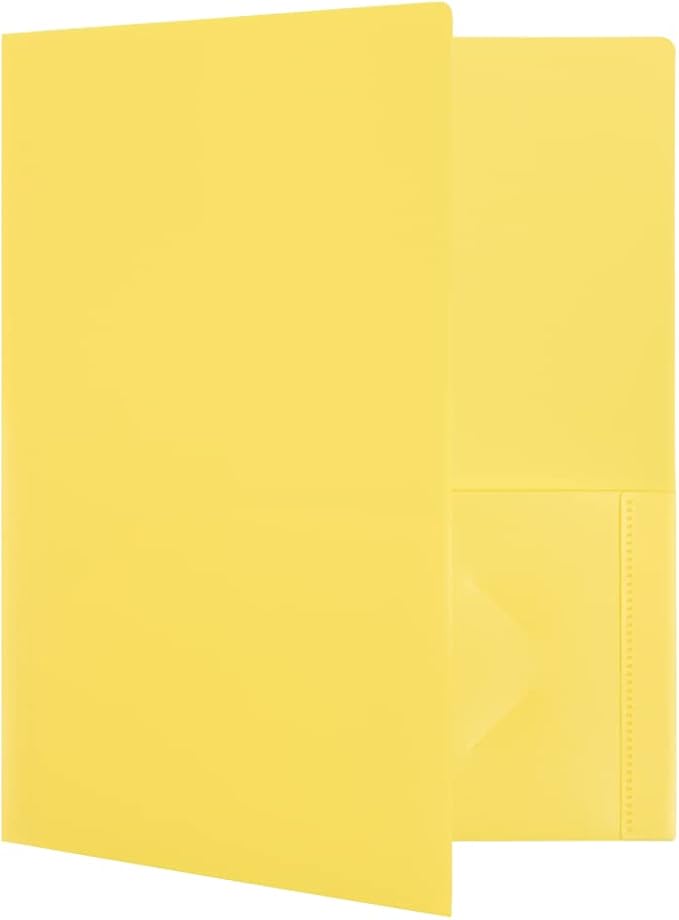JAM PAPER Heavy Duty Plastic 2 Pocket Extra Tough School Folders - Yellow - 6/Pack