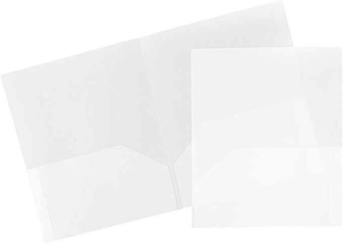 JAM PAPER Plastic 2 Pocket POP Folders - Durable School Folders - Clear - Bulk 144/Box