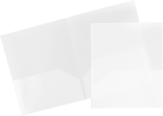 JAM PAPER Plastic 2 Pocket POP Folders - Durable School Folders - Clear - Bulk 144/Box