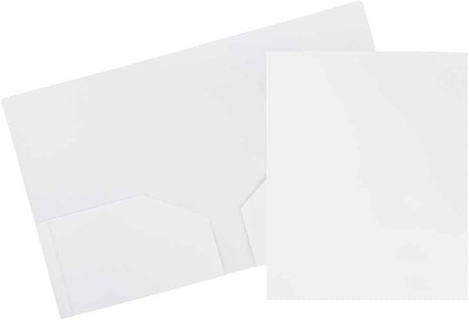 JAM PAPER Heavy Duty Plastic 2 Pocket Extra Tough School Folders - White - Bulk 48/Pack