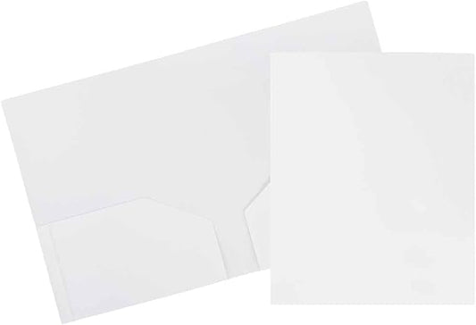 JAM PAPER Heavy Duty Plastic 2 Pocket Extra Tough School Folders - White - Bulk 144/Box
