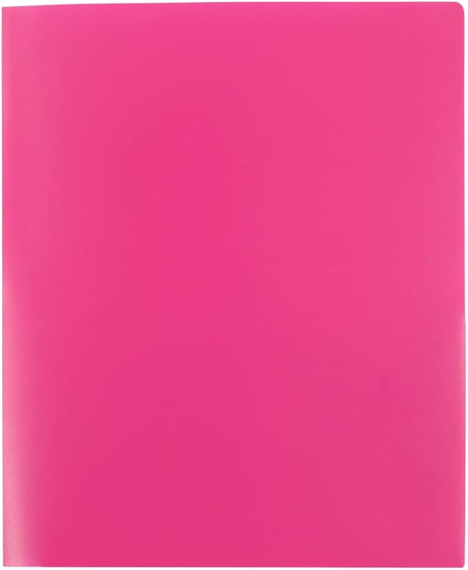 JAM PAPER Heavy Duty Plastic 2 Pocket Extra Tough School Folders - Fuchsia Hot Pink - 6/Pack