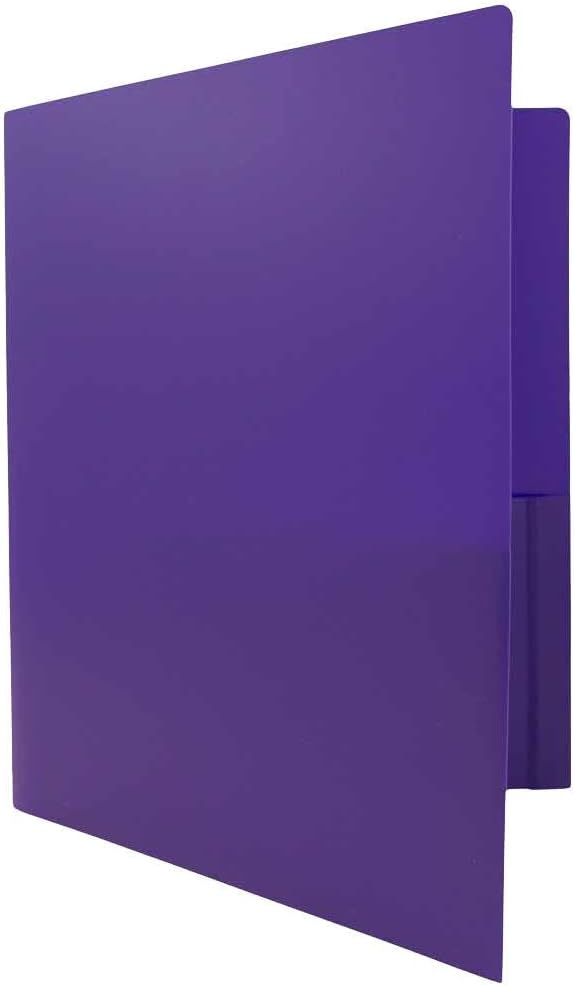 JAM PAPER Heavy Duty Plastic 2 Pocket Extra Tough School Folders - Purple - Bulk 48/Pack