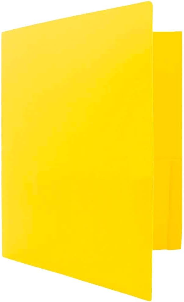 JAM PAPER Heavy Duty Plastic 2 Pocket Extra Tough School Folders - Yellow - 3/Pack