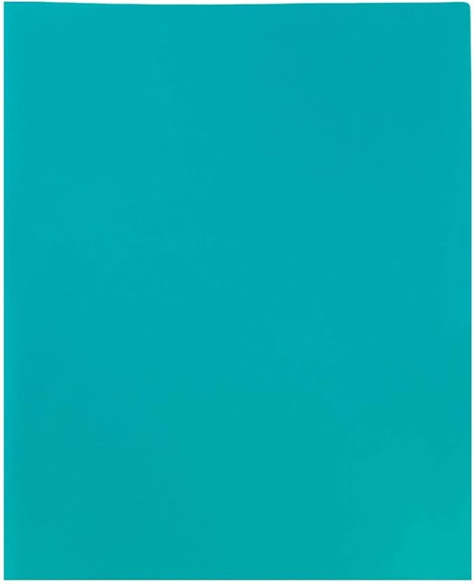 JAM PAPER Plastic 2 Pocket POP Folders - Durable School Folders - Teal Blue - 6/Pack