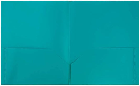 JAM PAPER Plastic 2 Pocket POP Folders - Durable School Folders - Teal Blue - 6/Pack