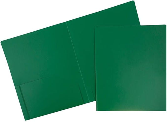 JAM PAPER Heavy Duty Plastic 2 Pocket Extra Tough School Folders - Green - Bulk 48/Pack