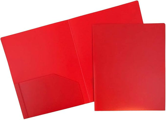 JAM PAPER Heavy Duty Plastic 2 Pocket Extra Tough School Folders - Red - 6/Pack