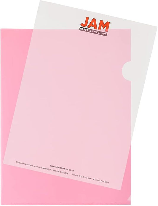 JAM PAPER Plastic Sleeves - Letter Size - 9 x 11 1/2 - Pink Project Pockets - 120 Bulk Page Protectors/Pack