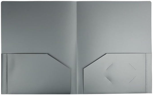 JAM PAPER Heavy Duty Plastic 2 Pocket Extra Tough School Folders - Silver - Bulk 48/Pack
