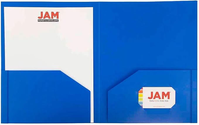 JAM PAPER Heavy Duty Plastic Two Pocket Extra Tough School Folders - Blue - 6/Pack