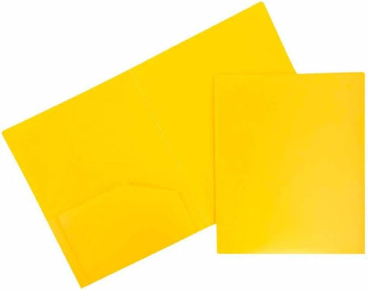 JAM PAPER Heavy Duty Plastic 2 Pocket Extra Tough School Folders - Yellow - 3/Pack