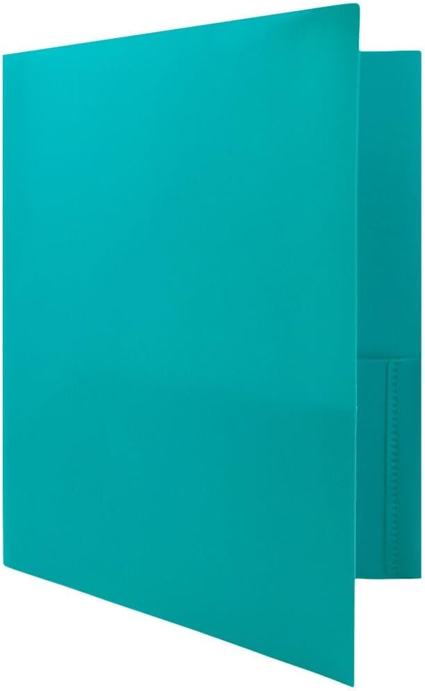 JAM PAPER Plastic 2 Pocket POP Folders - Durable School Folders - Teal Blue - Bulk 144/Box