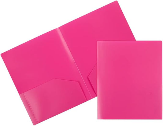 JAM PAPER Heavy Duty Plastic 2 Pocket Extra Tough School Folders - Fuchsia Hot Pink - 6/Pack