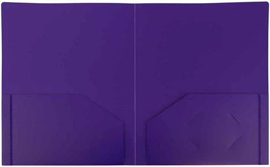 JAM PAPER Heavy Duty Plastic 2 Pocket Extra Tough School Folders - Purple - Bulk 48/Pack
