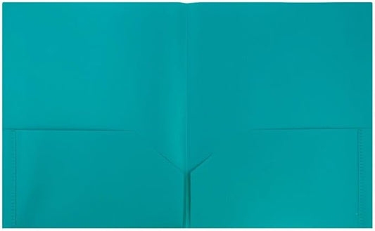JAM PAPER Plastic 2 Pocket POP Folders - Durable School Folders - Teal Blue - Bulk 48/Pack