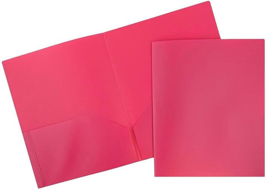JAM PAPER Plastic 2 Pocket POP Folders - Durable School Folders - Fuchsia Hot Pink - Bulk 144/Box