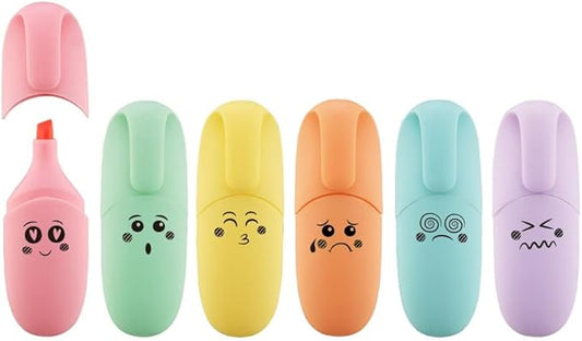 6 Piece Mini Highlighter Pen Kawaii Stuff Back to School Supplies Pastel Color Chisel Tip Cute Design Gift Highlighter Marker