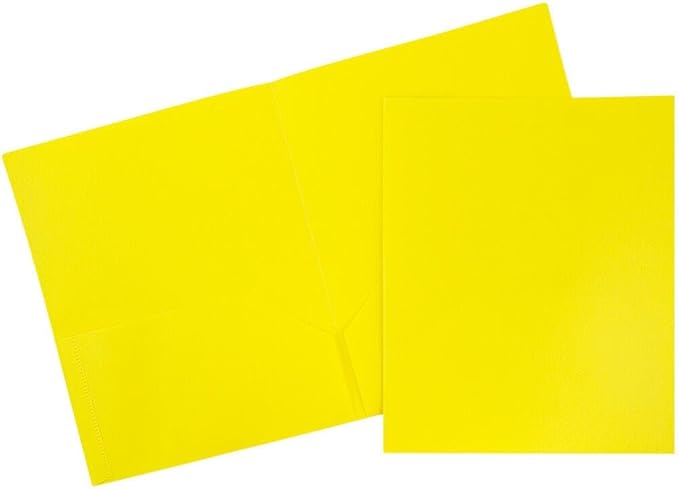 JAM PAPER Plastic 2 Pocket POP Folders - Durable School Folders - Yellow - Bulk 144/Box