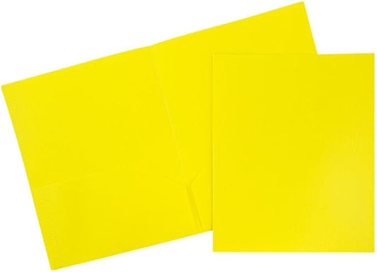 JAM PAPER Plastic 2 Pocket POP Folders - Durable School Folders - Yellow - Bulk 144/Box