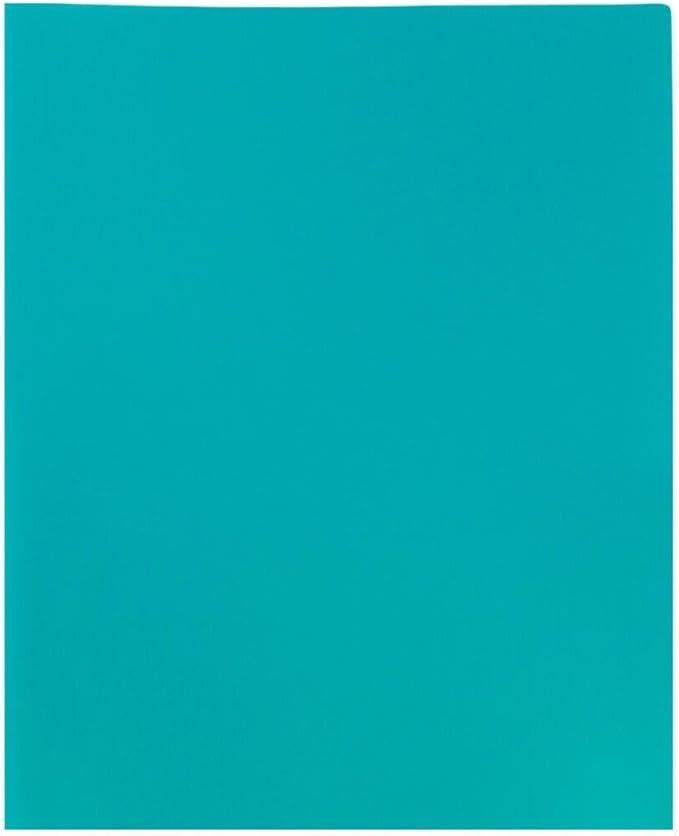 JAM PAPER Plastic 2 Pocket POP Folders - Durable School Folders - Teal Blue - Bulk 48/Pack