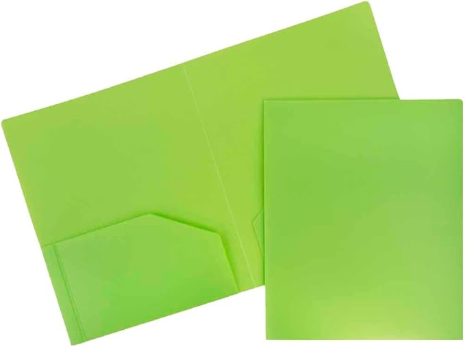 JAM PAPER Heavy Duty Plastic 2 Pocket Extra Tough School Folders - Lime Green - Bulk 144/Box