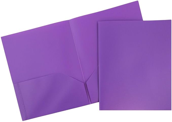 JAM PAPER Plastic 2 Pocket POP Folders - Durable School Folders - Purple - Bulk 48/Pack