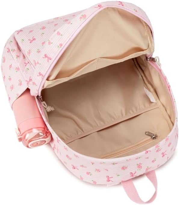 School Backpack for Teens Large Corduroy Bookbag Lightweight Girls Boys Casual High School College 17 inch Laptop Travel Bag (Pink Bow Floral-1)