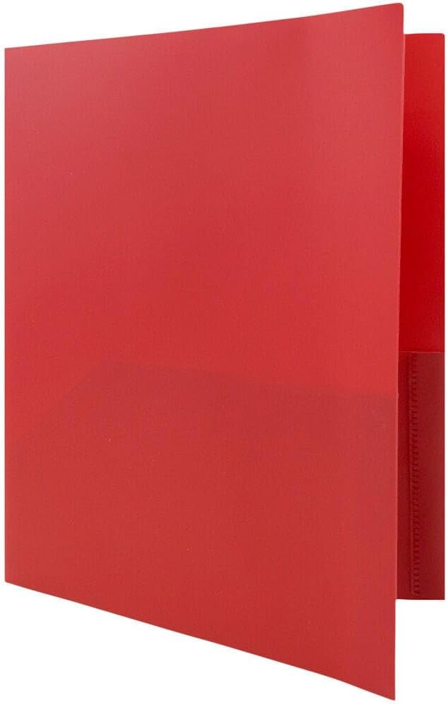 JAM PAPER Plastic 2 Pocket POP Folders - Durable School Folders - Red - Bulk 48/Pack